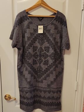 NWT Lucky Brand Gray Textured Geometric T-Shirt Dress